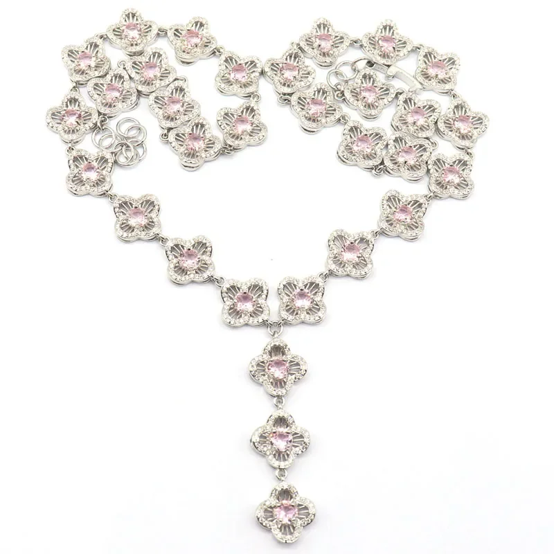 49x13mm Dazzling Big Heavy 43g Fire Rainbow Mystic Topaz Pink Kunzite London Blue Topaz CZ Silver Necklace 18-19inch