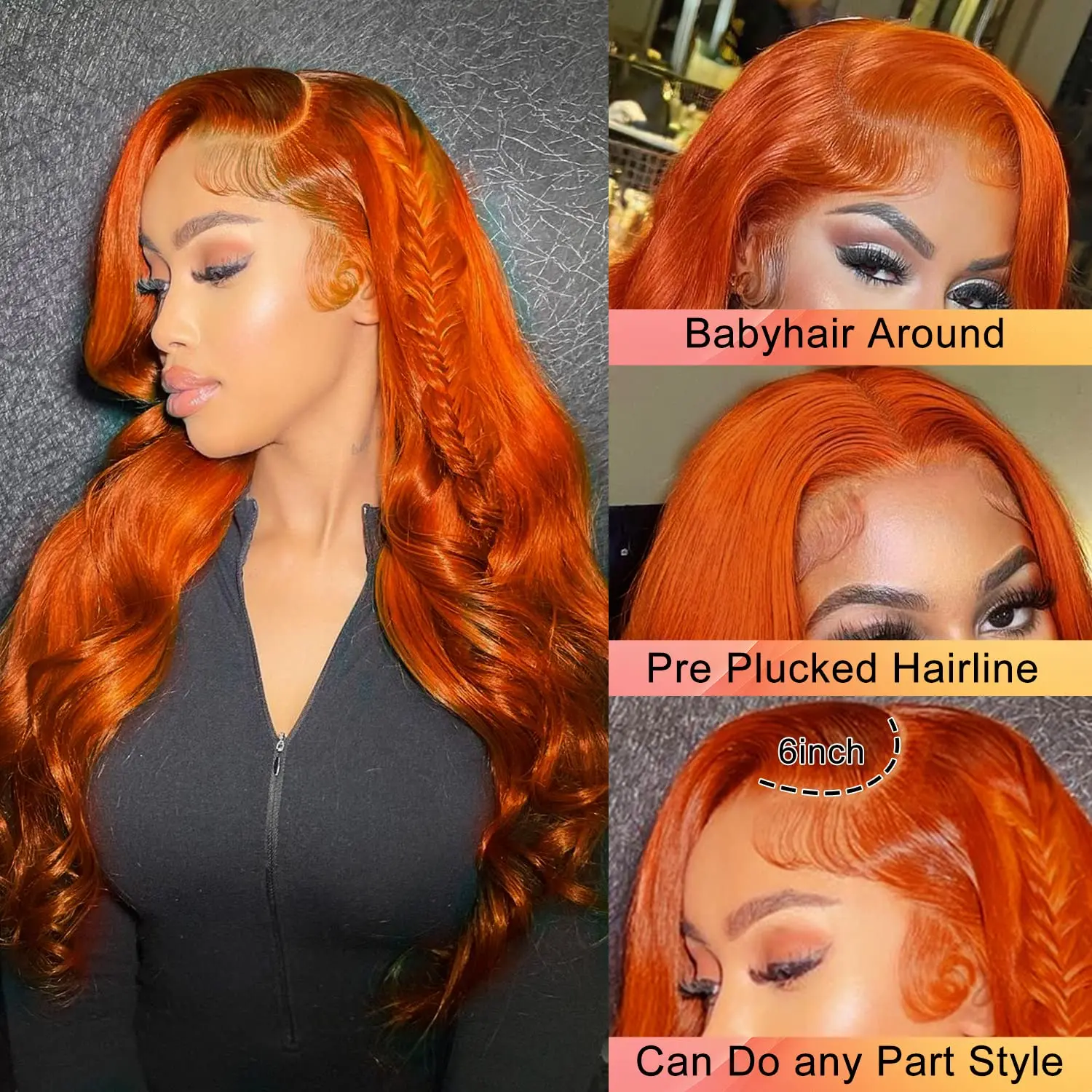 350 Orange 13x6 Hd Body Wave Lace Frontal Wigs Human Hair Ginger13X6 Human Hair 13X4 Lace Front Human Hair Wig for women