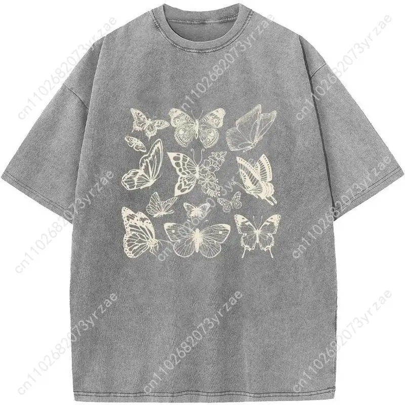 레트로 티셔츠 나비 남자 여자 고품질 빈티지 티셔츠 코튼 반팔 패션 티셔츠 부드러운 통기성 탑