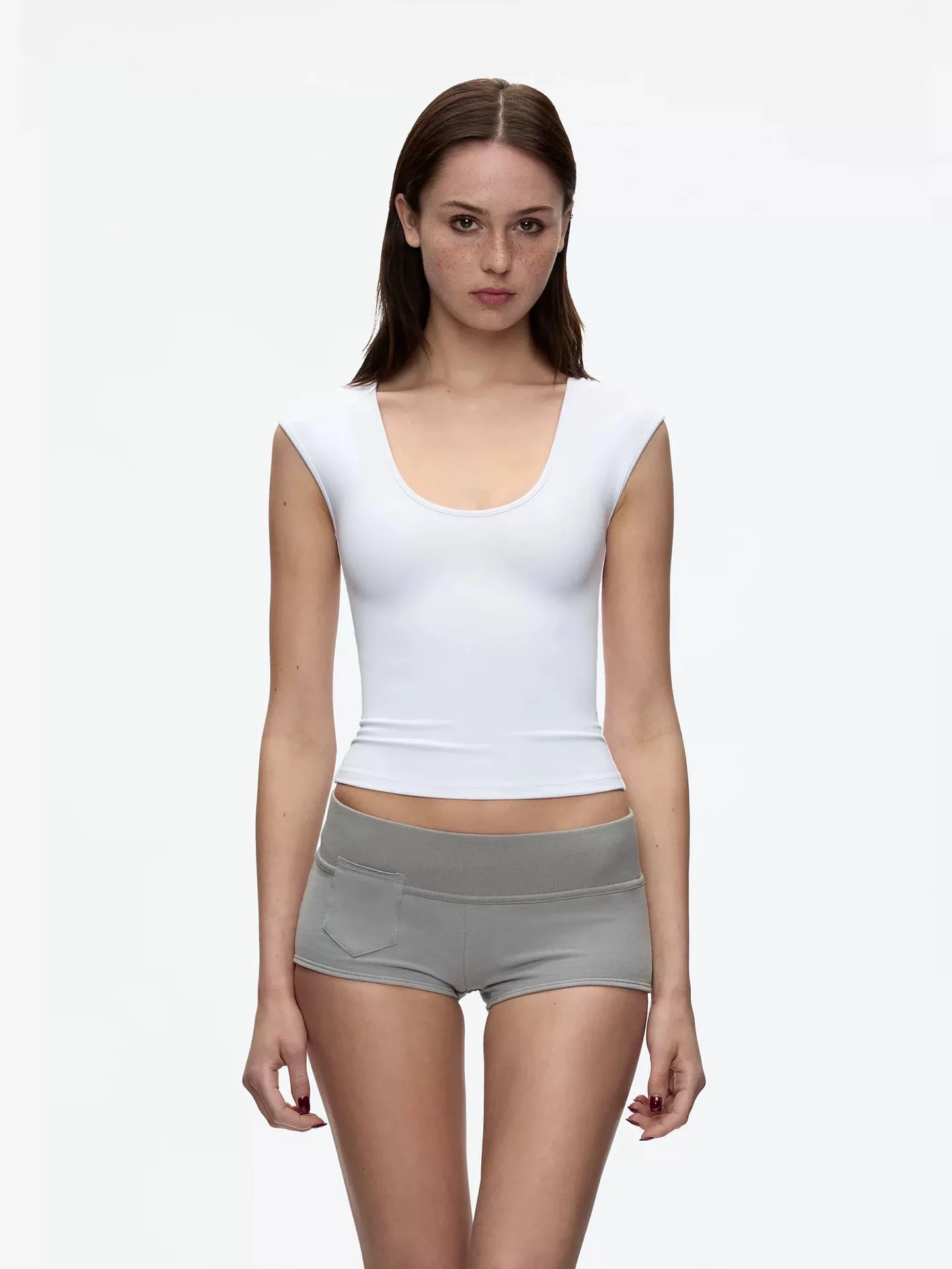 Tank Minimalist Oval Tight U-Neck T-Shirt Dyed High-Elastic Vest Short Top