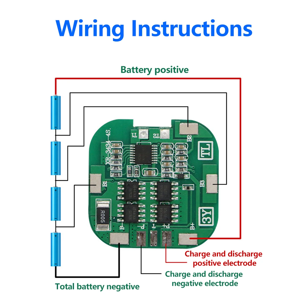4S 14.8V 20A 18650 Li-ion Lithium Battery Charge Board BMS with Overcurrent Short Circuit Protection Same Port Connection