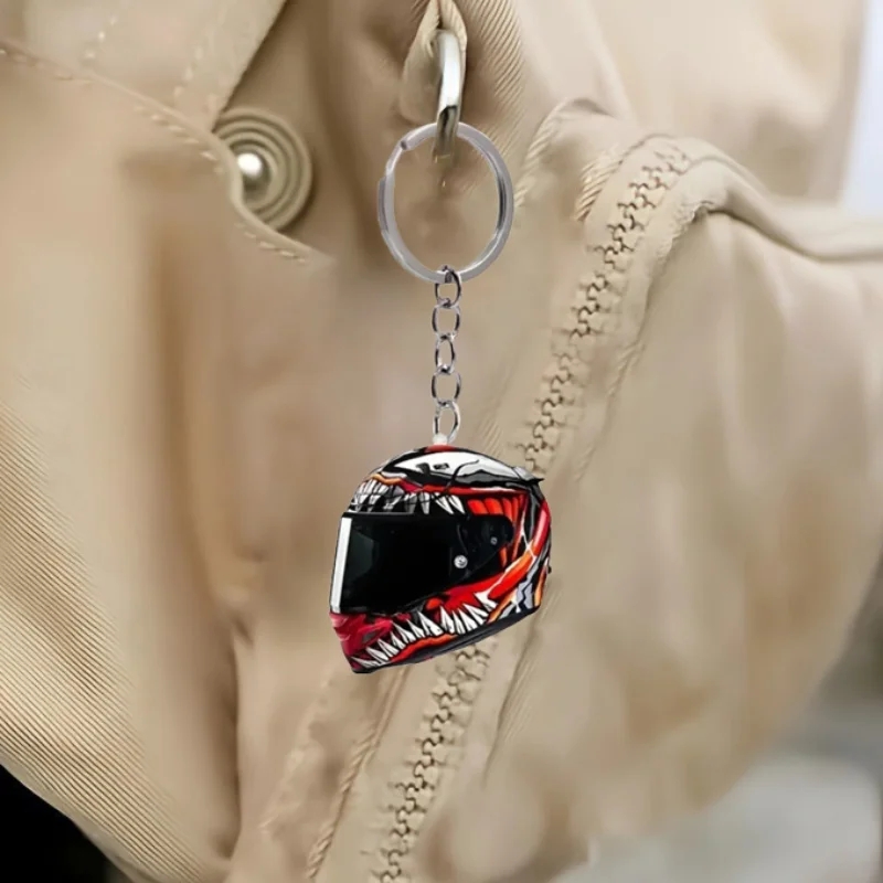 

Fashionable Helmet Shape Luggage Pendant Trendy Cartoon Pattern Flat Acrylic Keychain Creative Unisex Birthday Gift Hot Sale New