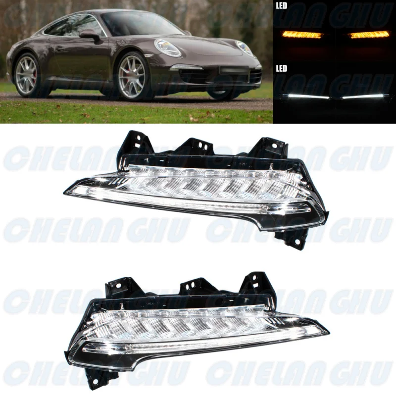 

For Porsche 911/991 2012 2013 2014 2015 2016 2017 1 Pair Front Bumper LED DRL Daytime Running Light Lamp 99163115105 99163115106