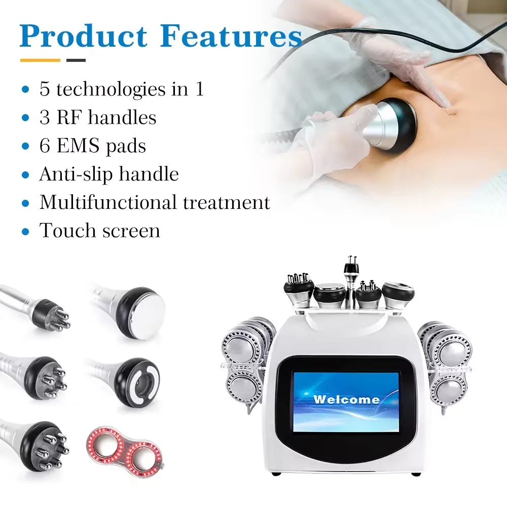 6 in 1 High Quality 80k / 40k Vacuum Cavitation System Body Shaping Cavitation Slimming Machine 80k with 6 EMS Pads