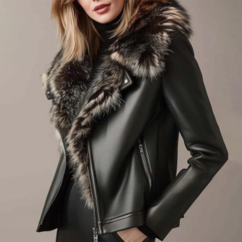 

Embroidery PU Leather Jacket Women Coat Turn down Collar Short Coat PU Leather Female Jacket Elegant Motorcycle Zipper Outerwear