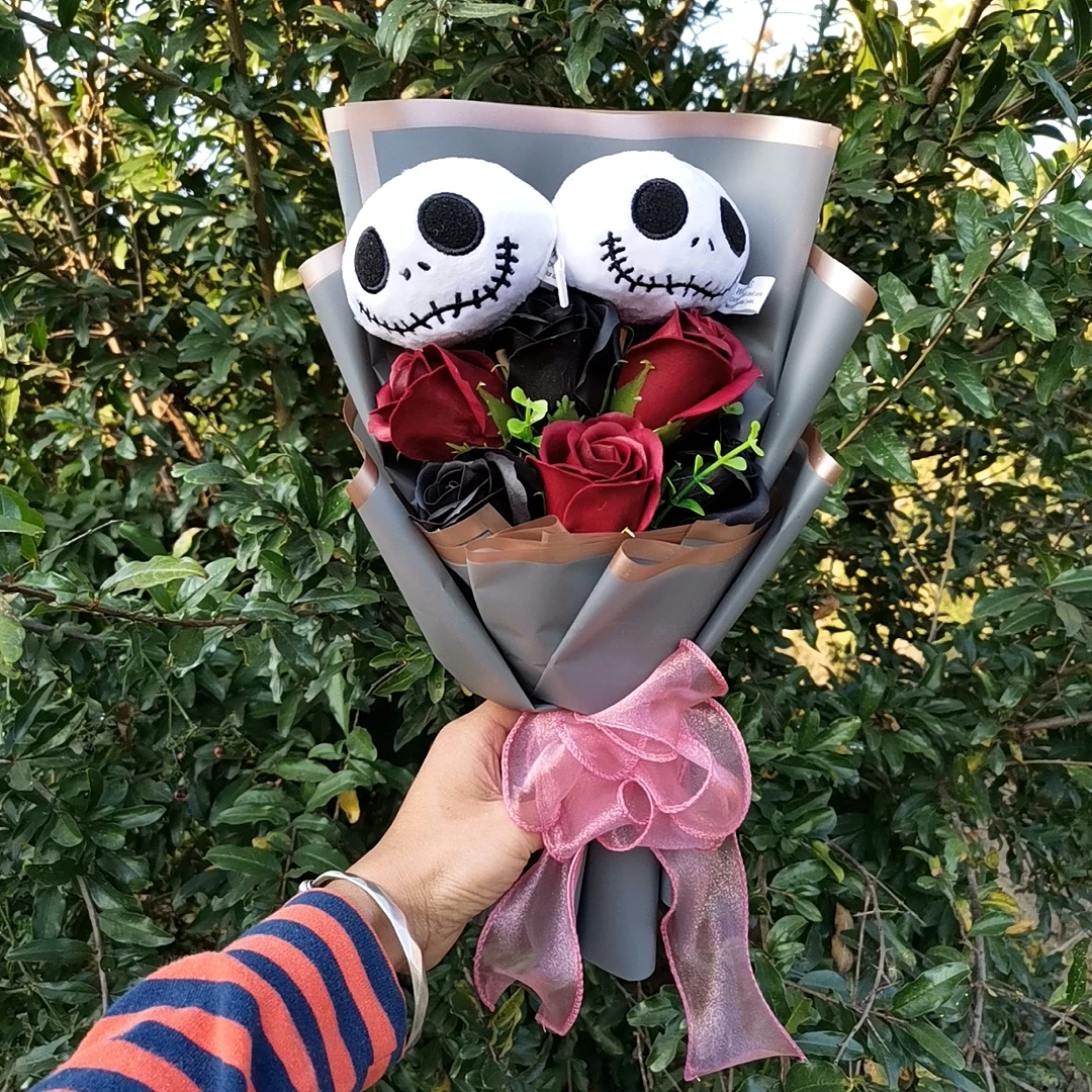 Halloween Jack Skellington Plush Bouquet Doll Toys With Soap Rose Flower Terror Skull Ghost Christmas Day/Valentine\'s Day Gifts