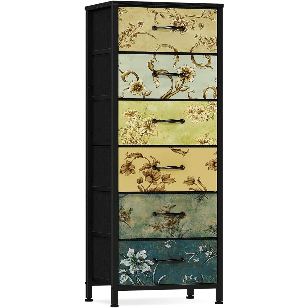 

Tall Dresser, Vintage Storage Organizer Unit with Fabric Bins for Bedroom, Living Room, Closet, Nusery, Dorm,Entryway