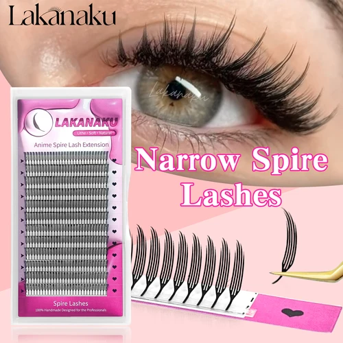 Imagen 2 del producto LAKANAKU, recién llegado, pestañas de aguja estrechas, extensiones de pestañas individuales de plumas, volumen de Cachemira C D, pestañas con picos prefabricadas