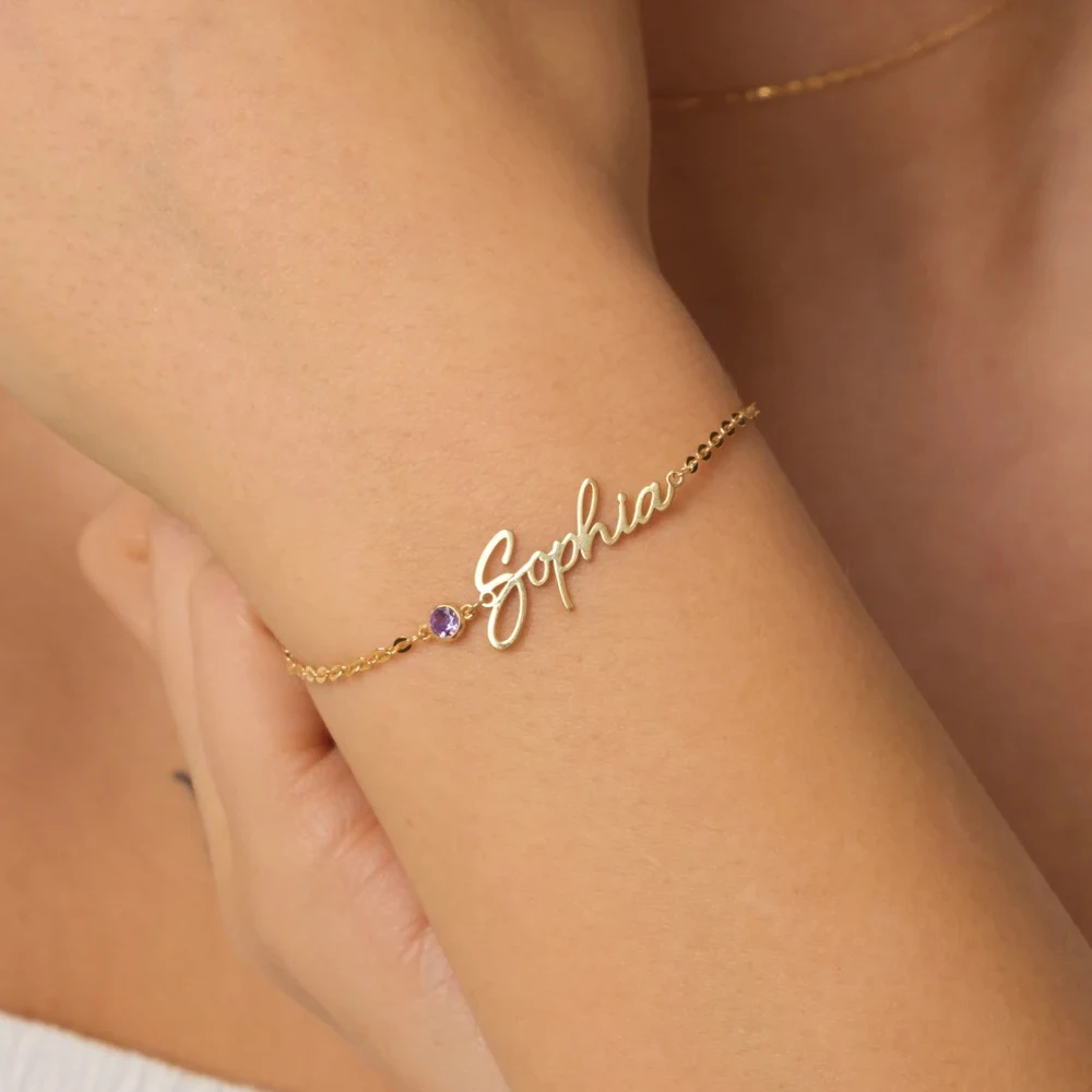 Lemegeton Персонализированный браслет из камня по месяцу рождения, изящный кулон с именем на заказ, ювелирные изделия из нержавеющей стали для женщин, девушек, мам, подарки на день рождения