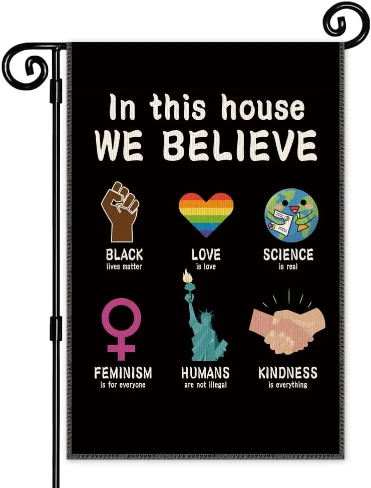 In This House We Believe Garden Flag, Love is Love Welcome Garden Flag Yard Decorations, 12 x 18 Inch Double Sided Outdoor I IIC