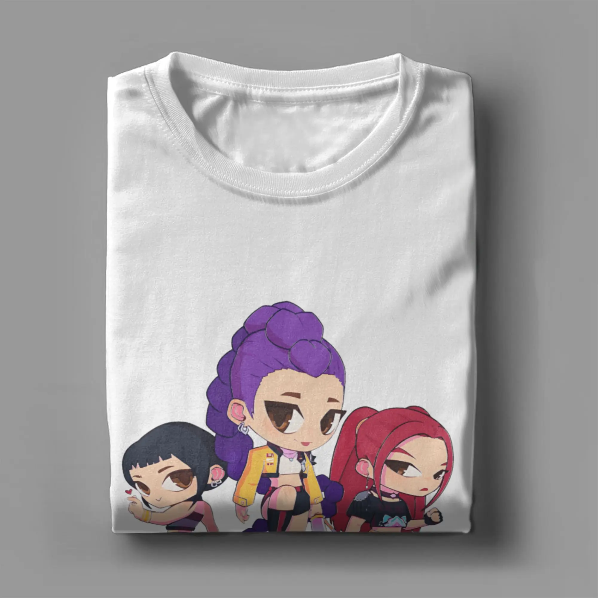 Huntrix الكرتون نمط Kpop شيطان الصيادين الرجال تي شيرت عادية تيز قصيرة الأكمام Crewneck تي شيرت ملابس قطنية كبيرة الحجم