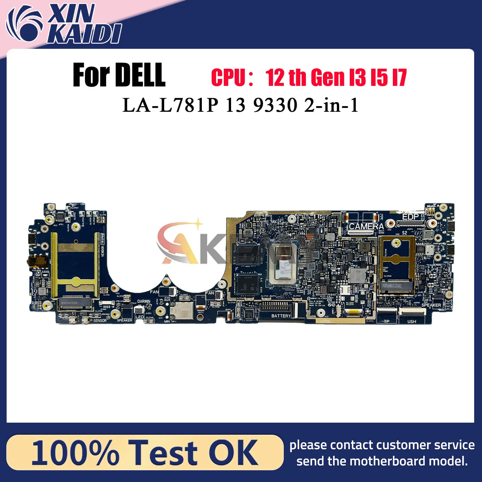 For Dell Latitude 9330 2-in-1 Laptop Motherboard LA-L781P with i5 i7 CPU 00Y1WN 0DXMXY CN-0DXMXY HDB32 100% Fully Tested