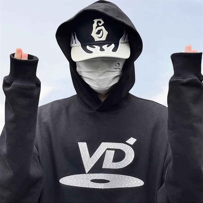 

VUJADE 006 Letter VD Embroidered Hoodie Heavyweight Street Sle Autumn Winter Sweatirt Trendy Casual Couple's Hoodie