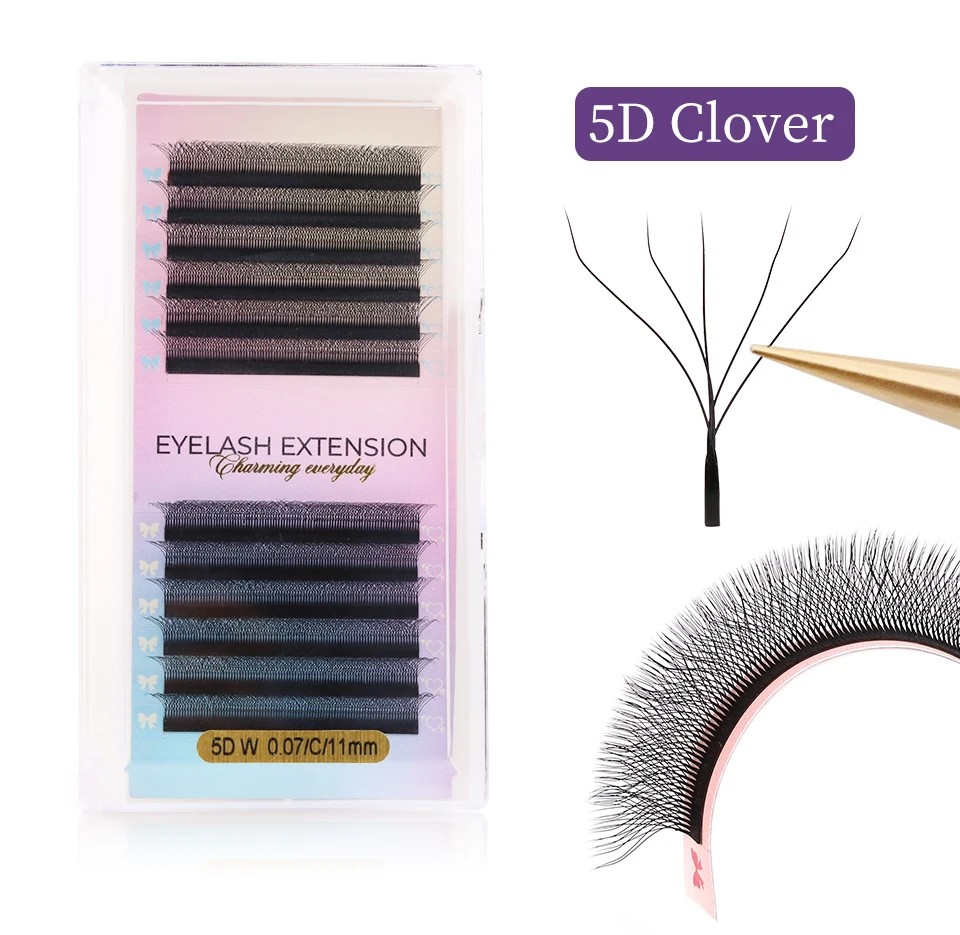 NEU Braune 3D Fairy Wimpernverlängerung, Braune 4D W-förmige Wimpern, Vorgefertigte Fächerwimpern, 5D Kleeblatt-Wimpern, Handgewebte 3D Spike Kleeblatt-Wimpern – Detail 26