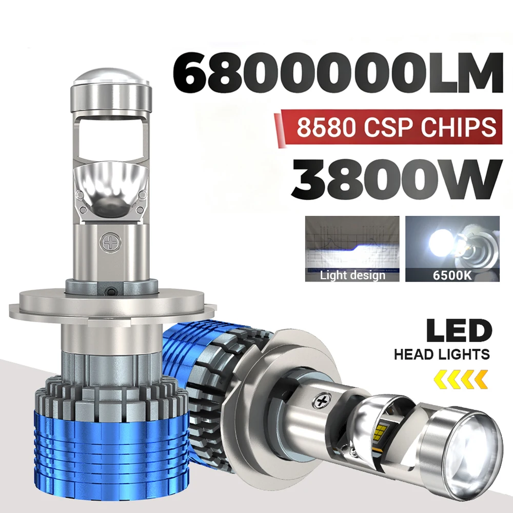 

ACTVTCA 3800W 6800000LM H7 Canbus Car Headlight Mini Lens H11 9005 9006 H4 LED Projector Bulb 6500K Auto Motorcycle Mini Lens
