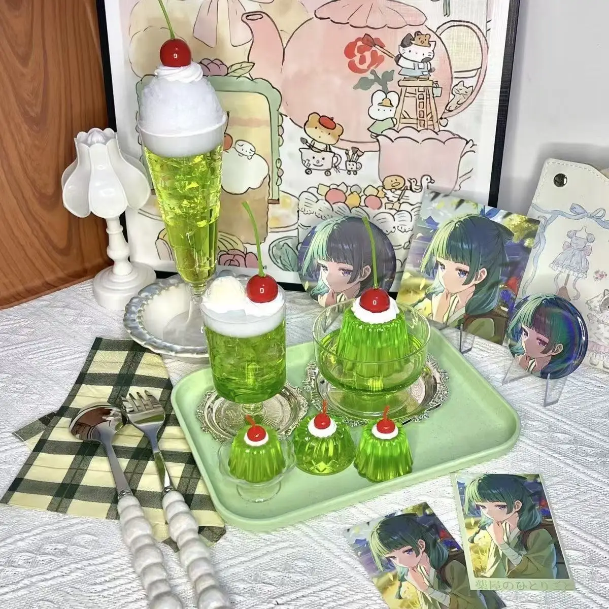 Retro Japanese-style K63 Showa-era Decoration Green Apple Soda Jelly Keychain Resin Finished Product Photo Prop Room Decoration
