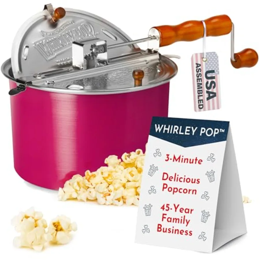 

Аппарат для приготовления попкорна Whirley Pop, розовый, для плиты, с нейлоновыми шестеренками, объем 6 кварт, для 3-минутного киновечера дома