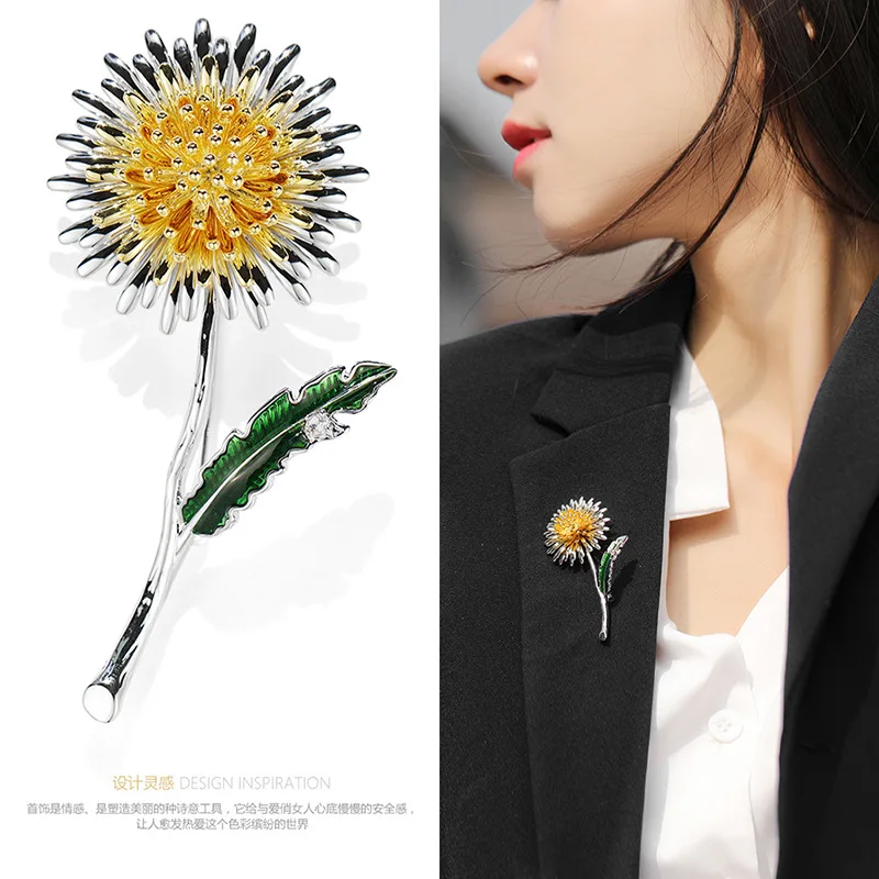 Dandelion Brooch Simple Natural Style Flower Pin for Women Coat Shirt Casual Elegant Gift
