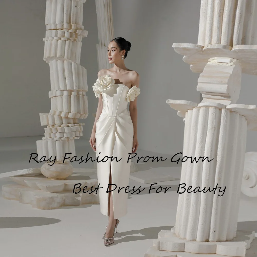 

Ray Fashion Mermaid Evening Dress Strapless Sleeveless With Flowers Tiered For Women Formal Occasion Saudi Arabia فساتين سهرة