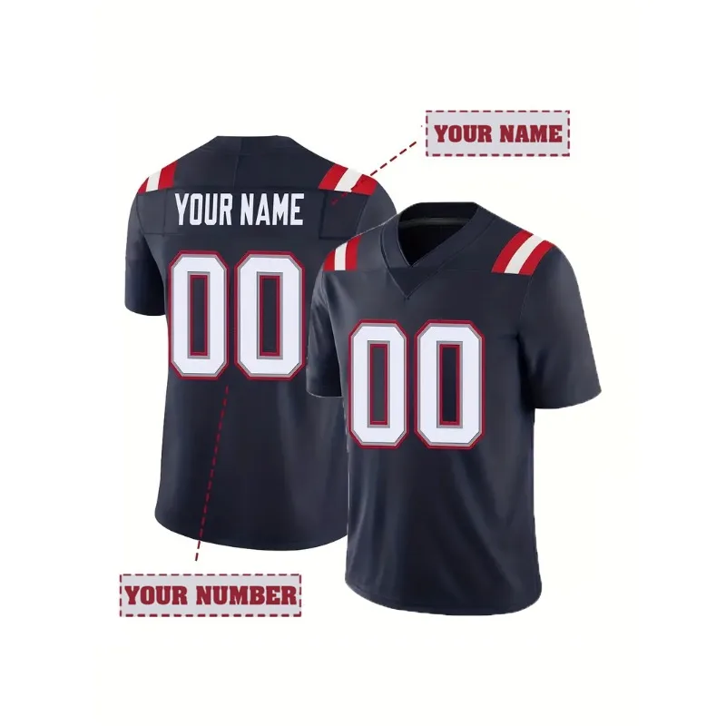 

Customized Name And Number New England Men's Embroidered American Football Jersey Personalized Short Sleeved Patriots Shirt