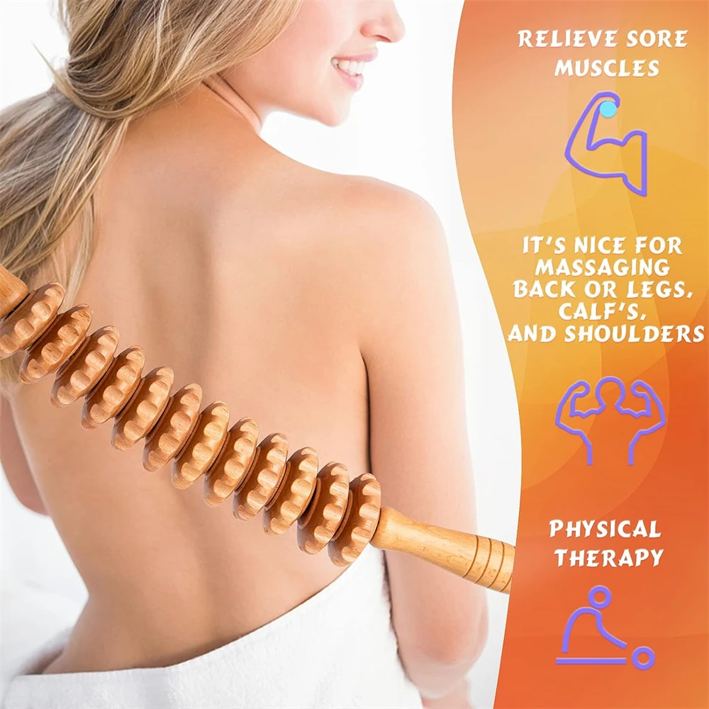 Curved Wood Therapy Massage Roller Tools, Lymphatic Drainage, Cellulite Massage & Wooden Muscle Roller Stick for Waist and Thigh