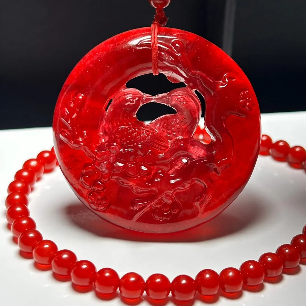 Natural Burme ice jadeite hollowed-out work magpie Pendant & Necklace Phoenix Jade