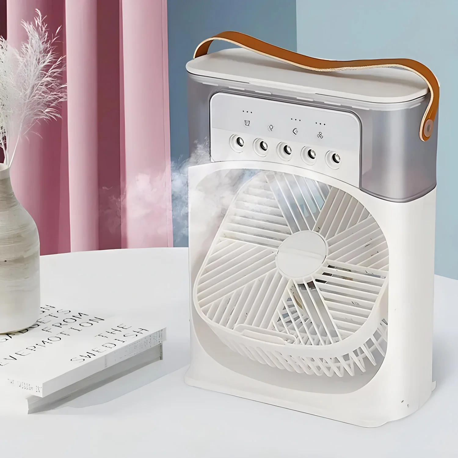 Portable 3-hour adjustable fan air conditioner household small air cooler LED light humidifier air conditioner household desktop