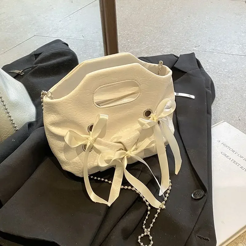 Hand Bow Bag Female 2024 Summer Korean Chic Ins Fashion Shoulder Bag Niche Casual Elegant Simple All-match Crossbody Bags Womeh