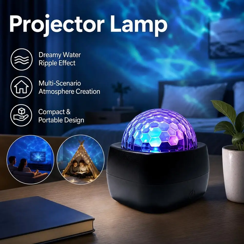 LED Romantic Ocean Wave Projection Night Light Compact Portable Design Dreamy Water Ripple Effect Atmosphere Lamp for Home Party