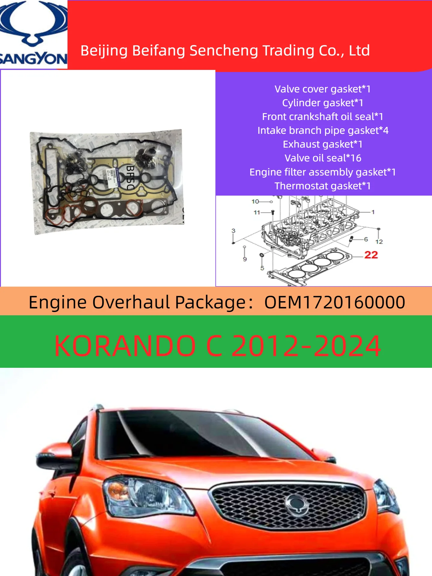 

1720160000 Ssangyong KGM FOR KORANDO C Major Overhaul Package 2012 - 2018 Models