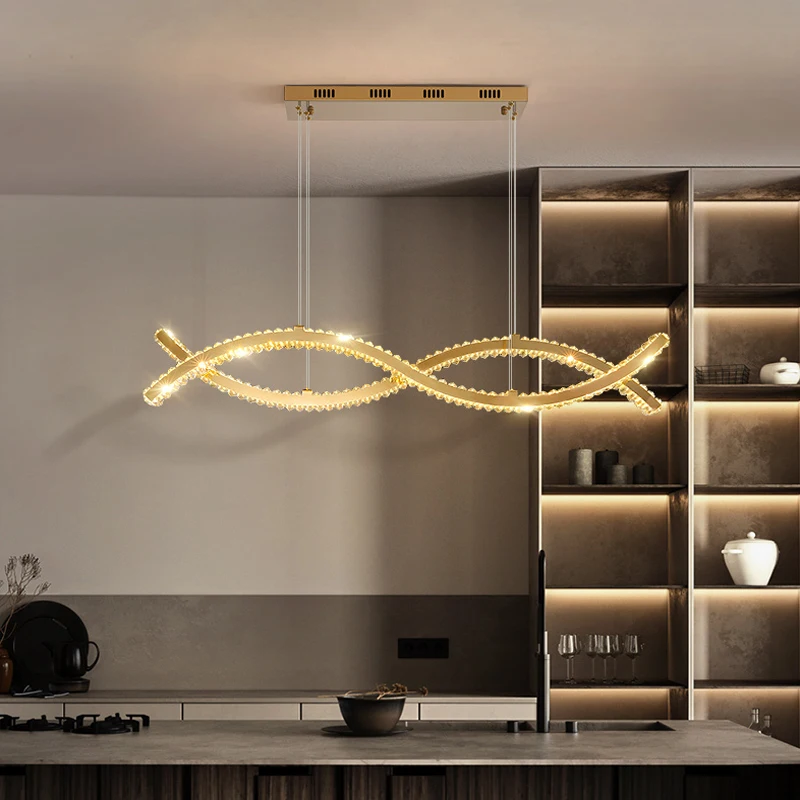 Imagem -03 - Luxo Moderno Lustre de Teto Dourado Sala Estar Jantar Lustre Cristal Decoração Interior Onda s em Forma Luz Led