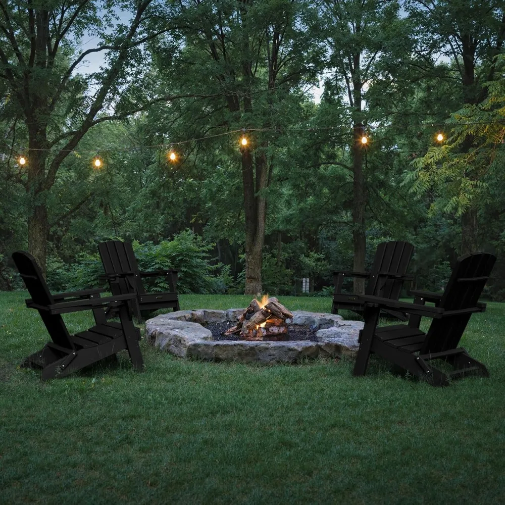 

Folding Chair 4 Pack, HDPE All-Weather Fire Pit Chairs, Plastic Chairs with 2 Cup Holder, Outdoor Lawn Chair for Patio Garden