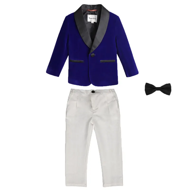 

Boys Purple Velvet 3Pieces/Set Jacket Pants Bowtie Photograph Suit Kids Birthday Dress Children Wedding Performance Party Wear