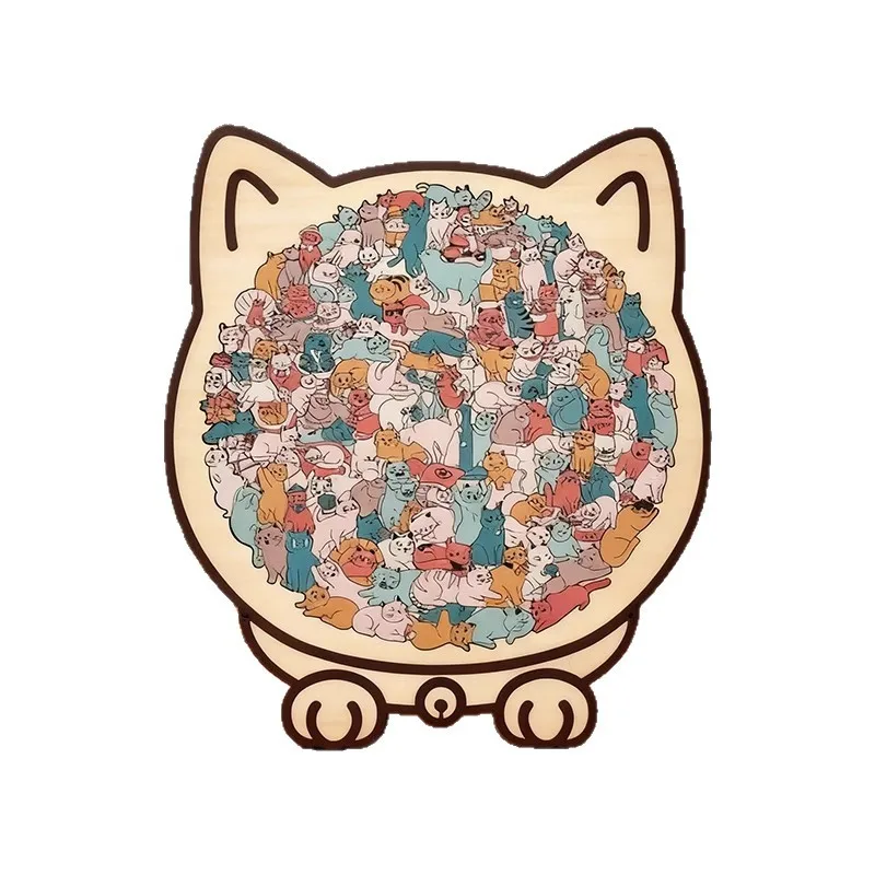 Cat Wooden Jigsaw Puzzle Irregular Shape Decompression Toy Unique Animal Puzzle with Frame Home Decor Gift for Adults Kids
