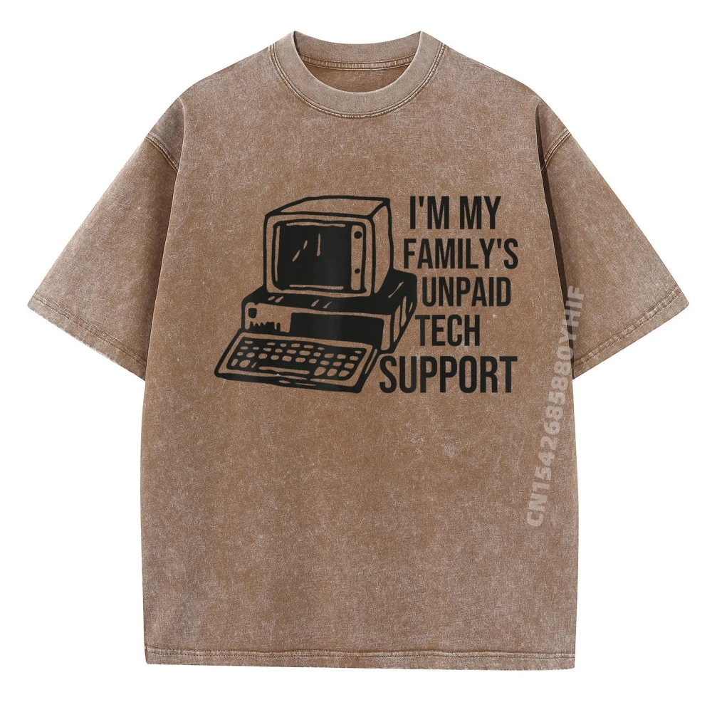 

Новейшая стираная рубашка I M My Family Unpaid Tech Support Компьютерный инженер Графические рубашки Мужская одежда Идея подарка