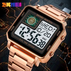 SKMEI 2033 Stainless Steel Digital Watch Waterproof LED Luminous Leisure Square Clock Rectangle Men's Watches 1392 2052 1816