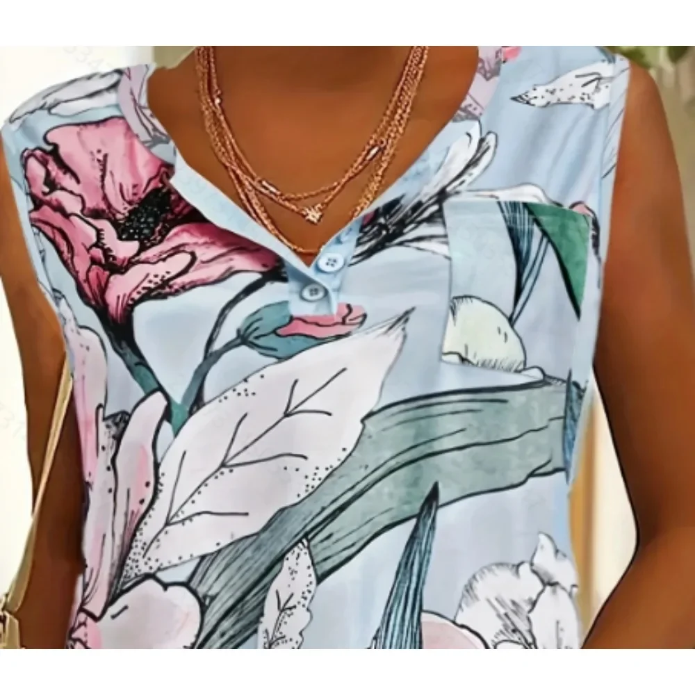 حجم كبير المرأة الأزهار طباعة الخامس الرقبة سترة عادية أكمام فضفاضة تانك القمم المرأة عادية أكمام ساحة الرقبة تانك القمم