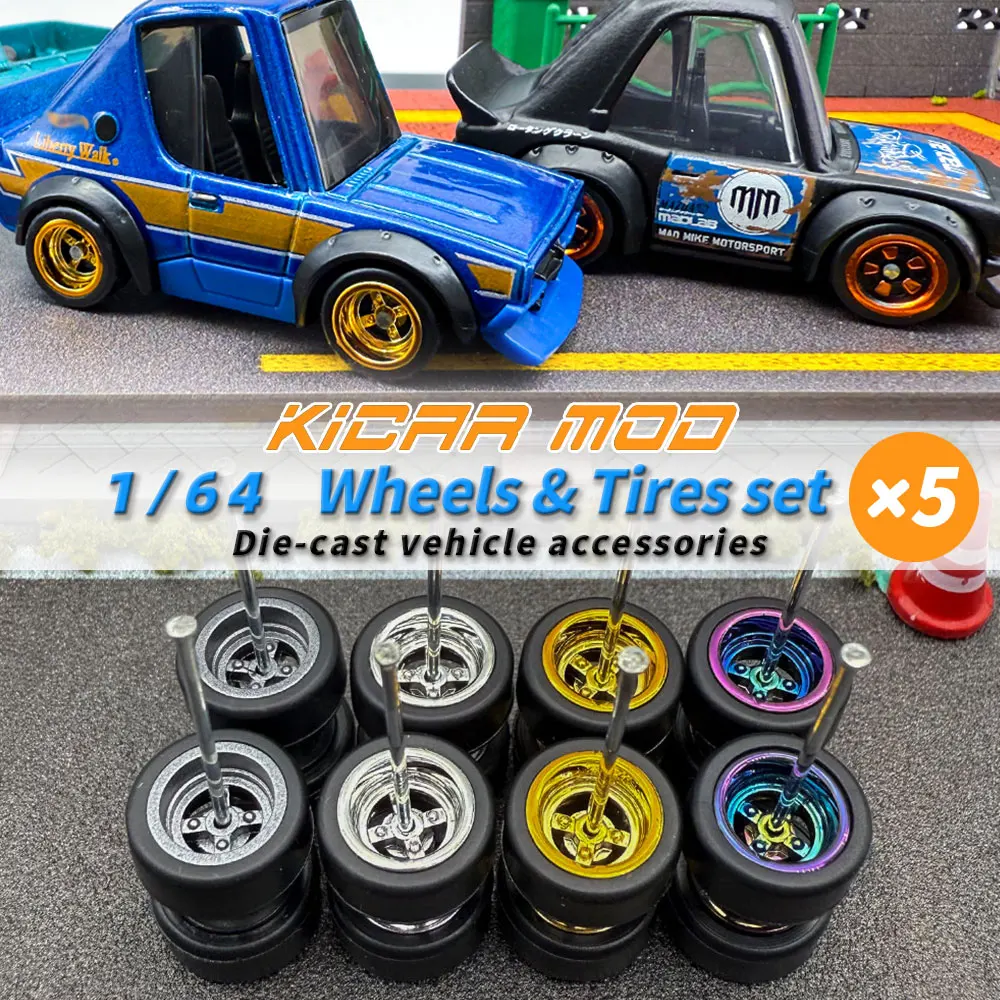 1/64 Modell Q Autoräder mit abnehmbaren Gummireifen für Spielzeug-Modellautos, Umbauteile für MINIGT (5 Autos) – Detail 2