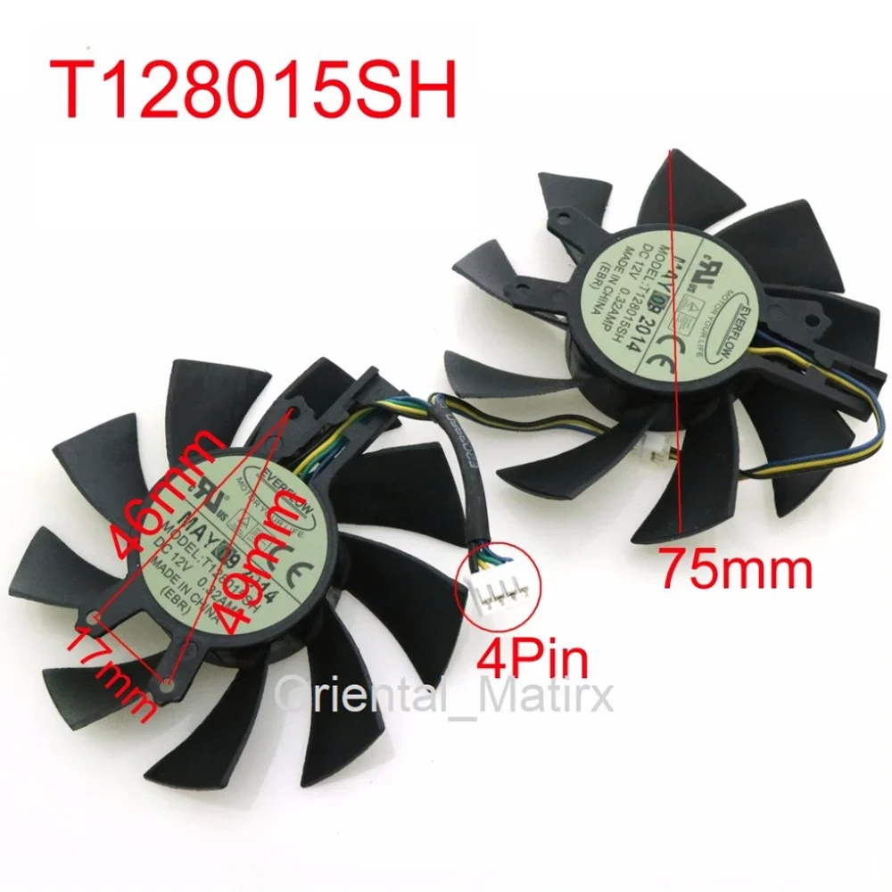 New T128015SH 75mm 49*46*17mm 0.32AMP 4Pin GPU Fan For Galaxy GTX1060 gtx960 GTX950 Graphics Video Card VGA Cooling Fan