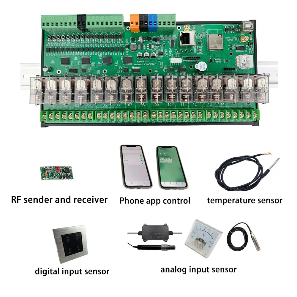 KC868-E16T 16A Tuya ESP32 Din Rail Relay Module Board Ethernet RS485 For kincony smart home esphome By IIC Bus