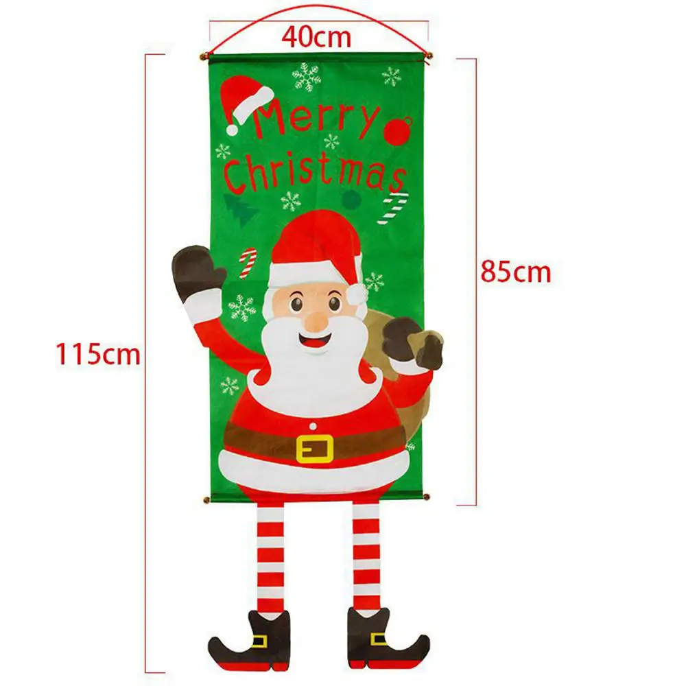 Christmas Hanging Cloth Ornaments Cartoon Background Fabric Navidad Decor Poster Santa Claus Elf Hanging Picture Xmas Gifts