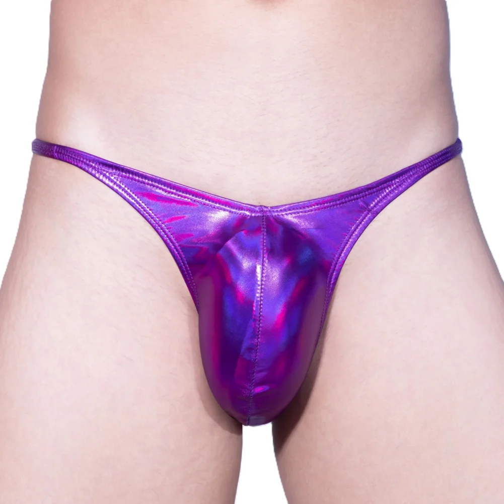 Men's Sexy Briefs Underwear Fake Leather Underwear Bulge Pouch Briefs Shiny Solid  Lingerie Panties Underpants