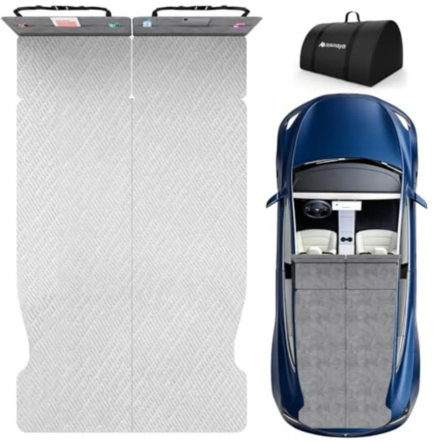 Memory Foam Mattress for Tesla Model Y: 2.4 Foldable Car Camping Mattress in Gray, Ultra-Comfortable with Integrated Sheet, Hea