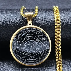 Fashion Seven Angels Medal Stainless Steel Glass Necklace Solomon Saint Michael Talisman Pendant Couple Party Jewelry Gifts