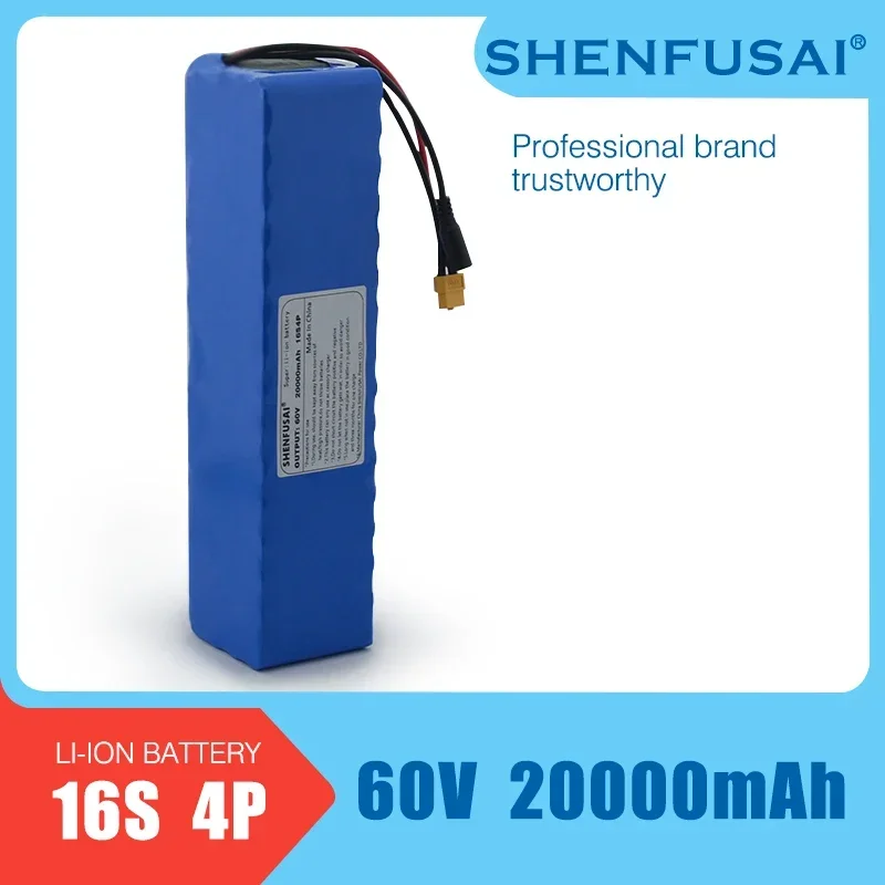 High power brand new original 60V lithium-ion battery pack, suitable for bicycles 16S4P, 20Ah, 1865020000 MAh