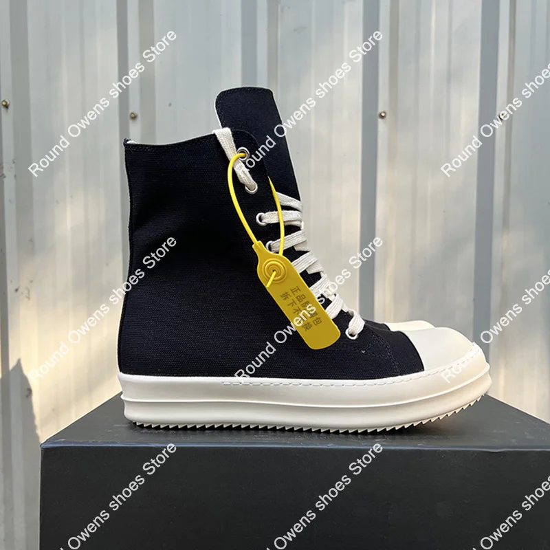 Men Casual Canvas Shoes Ro Luxury Trainers Ankle Lace Up Women Designer Thick Sole Sneakers Zip High Top Owen Flats Zip Boots