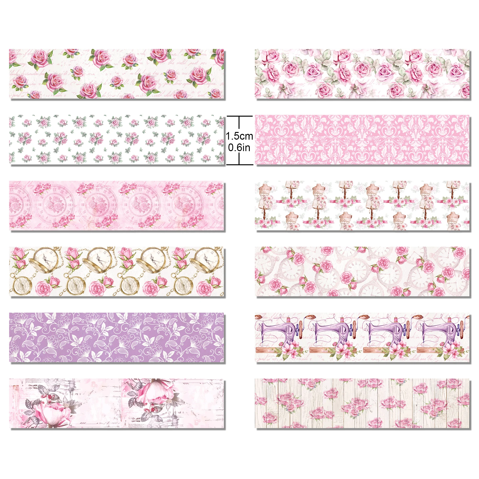 12 Rolls Vintage Rose Pattern Washi Tape Set DIY Craft Handbook Tape Scrapbooking Material Adhesive Masking Tape Supplies