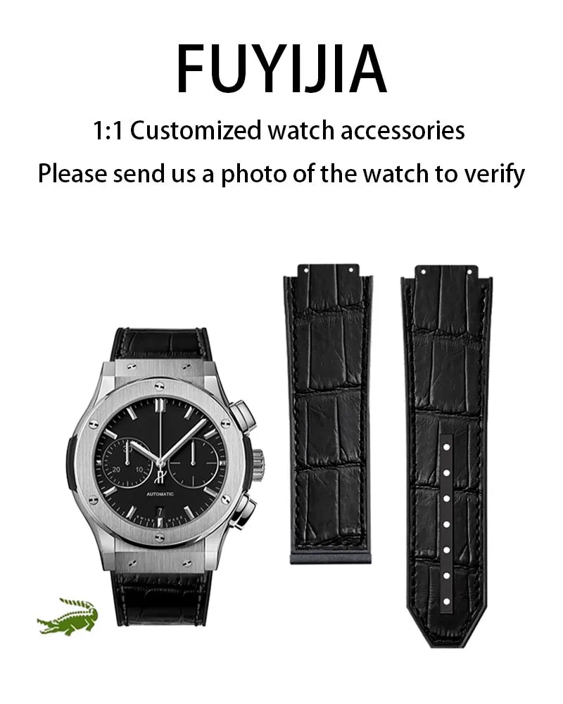

FUYIJIA Роскошные оригинальные ремешки для часов CLASSIC FUSION 521, 25 мм * 22 мм, выпуклый интерфейсный ремешок из крокодиловой кожи, складной ремень с пряжкой