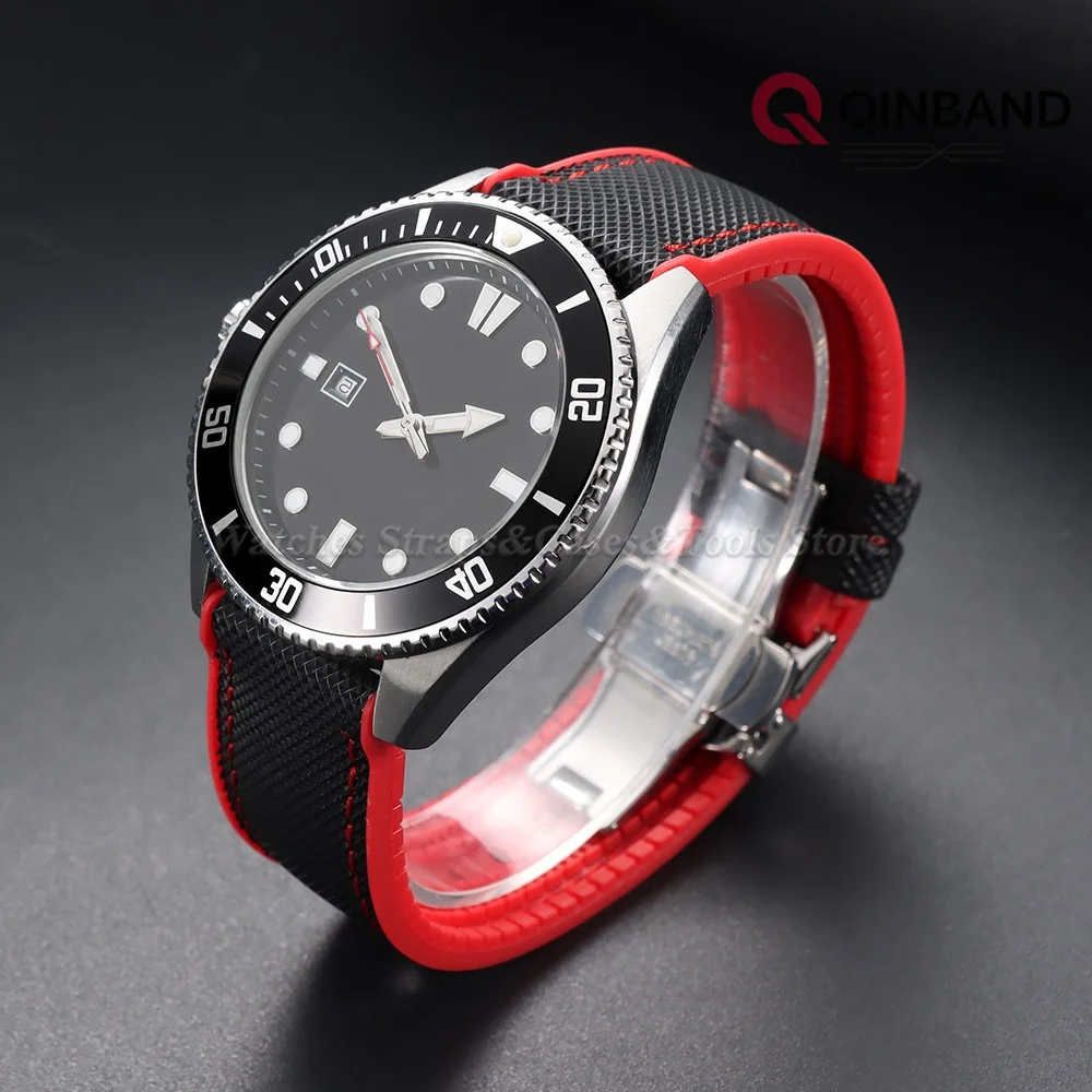 18/19/20/21/22/24mm Nylon-Segeltuch Silikonboden Uhrenarmband für IWC für Tudor für Seiko Uhrenband mit Schmetterlingsverschluss Armband – Detail 6