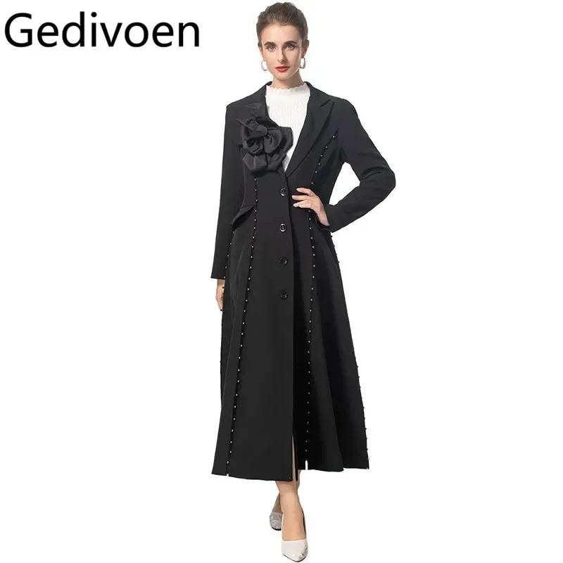 Gedivoen Women's Streetwear Black Coat Autumn and Winter Long Sleeved Lace-Up Slim Feathers decorated Short S-3XL Overcoat